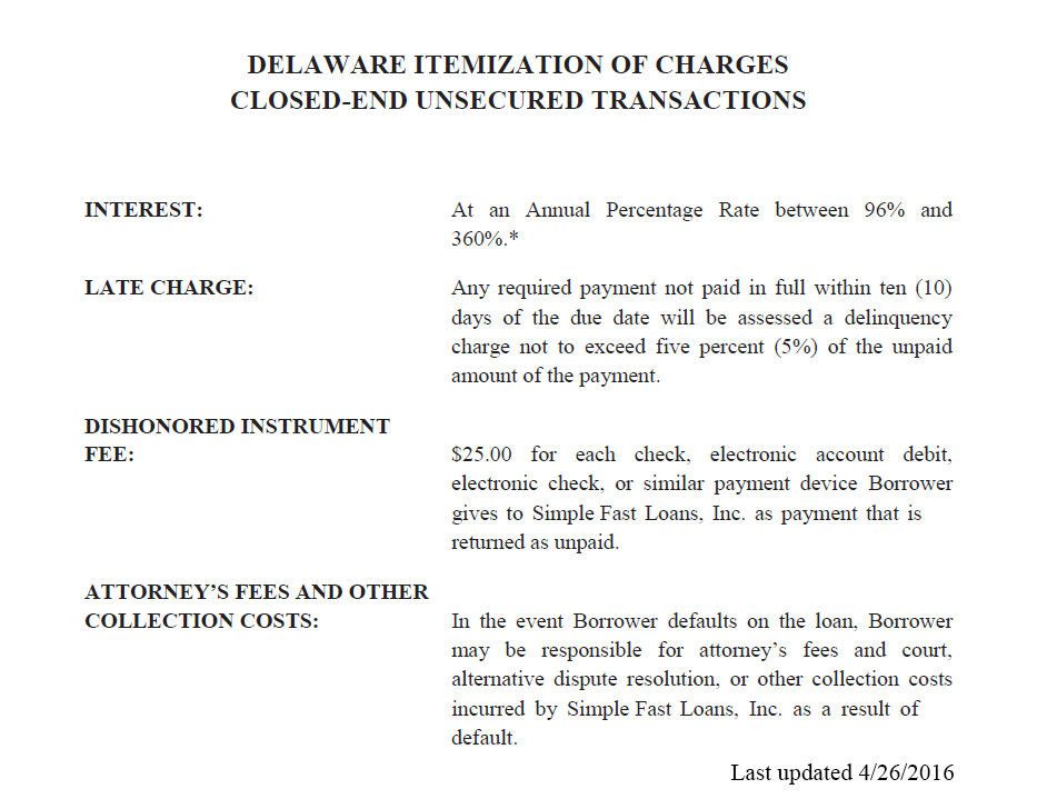 DE Itemization of Charges